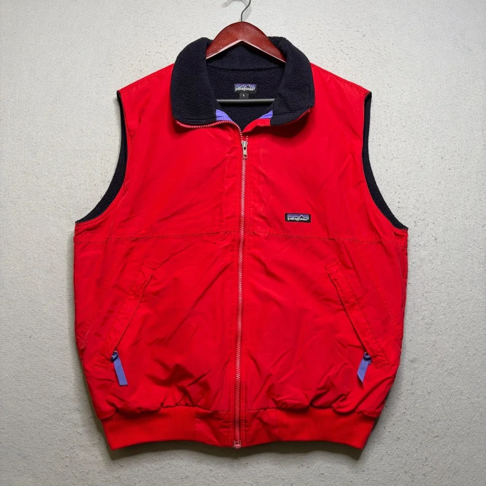 Patagonia Shelled Synchilla Vest Mens L Red 28501 Vintage 90s Fleece Lined USA